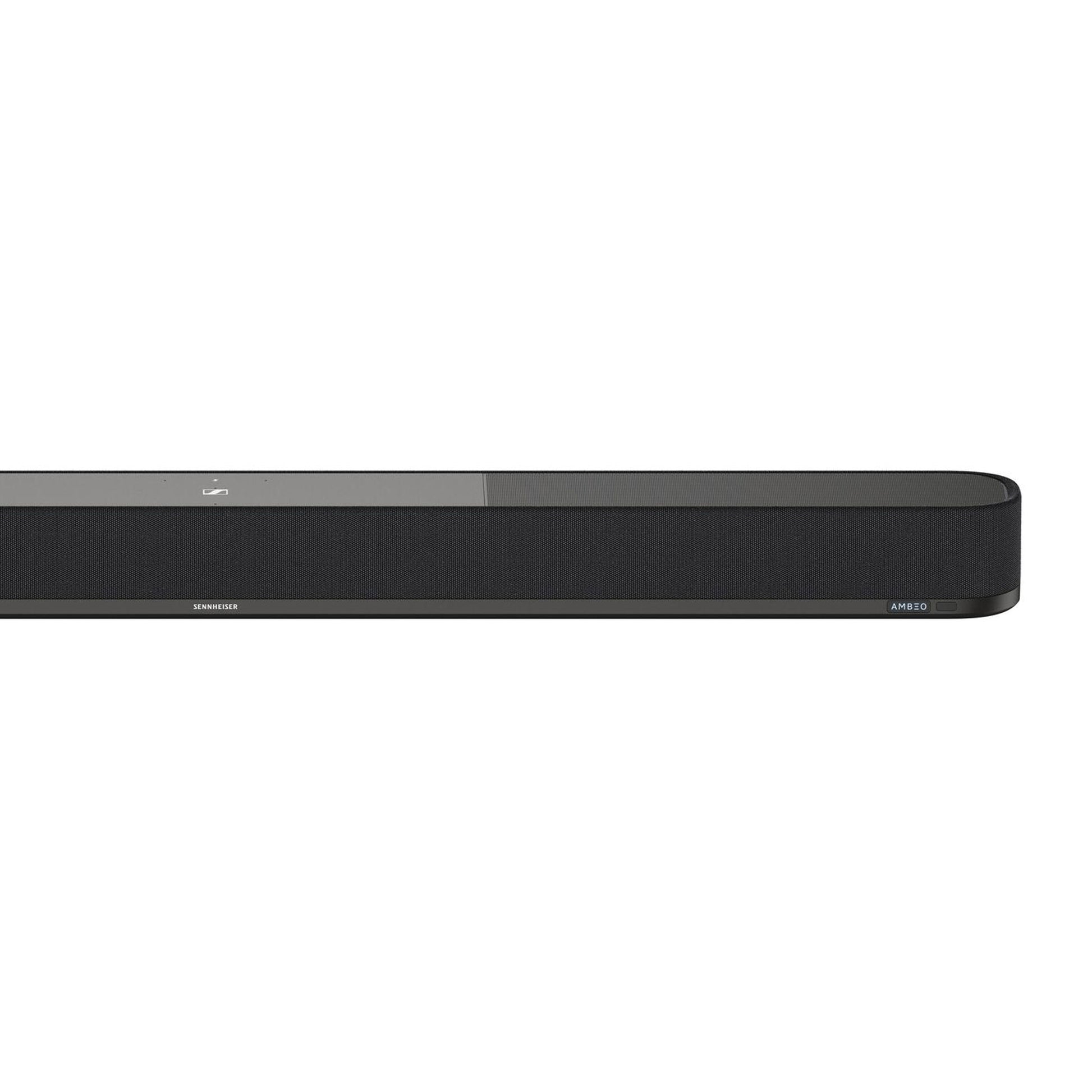 Black Sennheiser AMBEO soundbar Plus on a white background