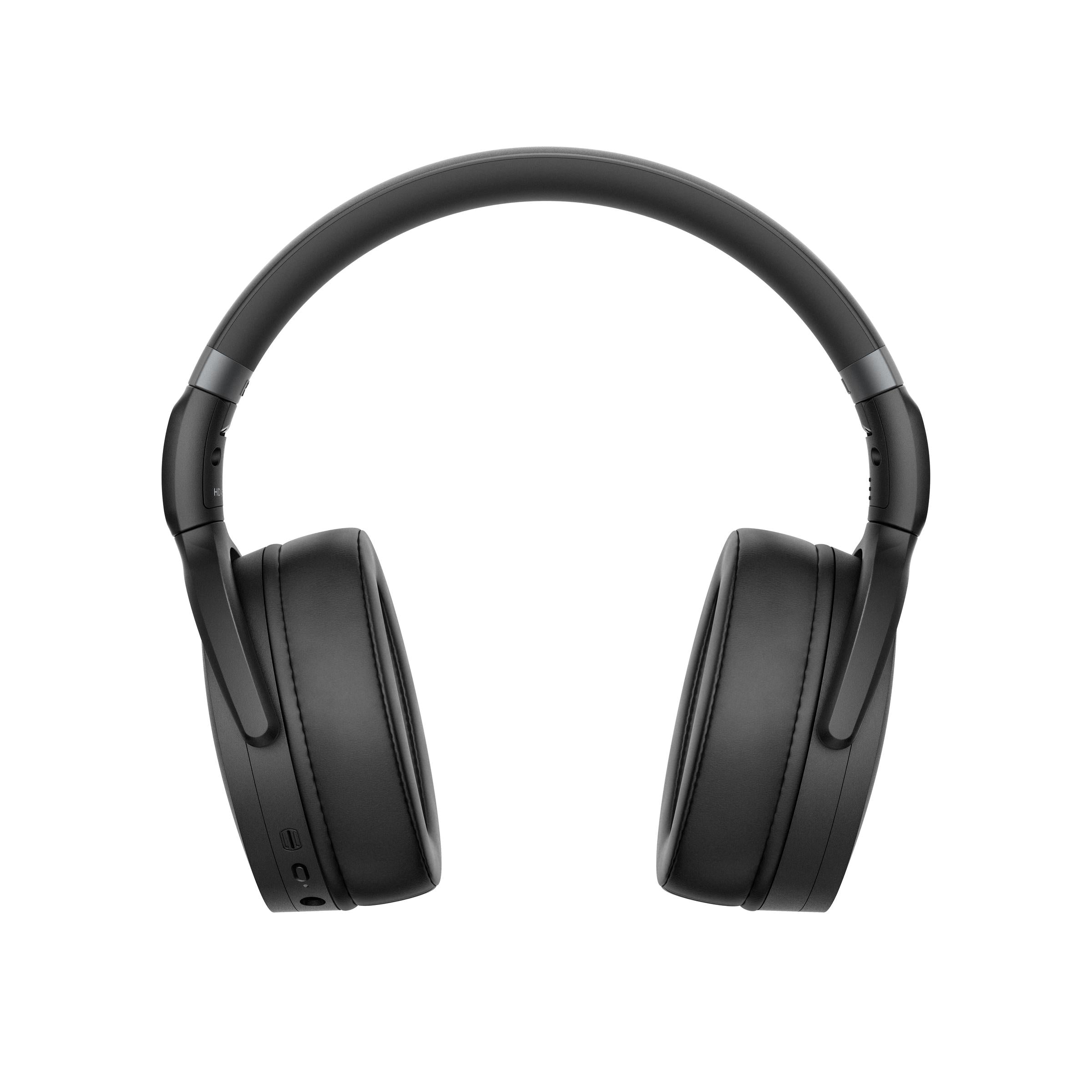 Black over-ear headphones on a white background
