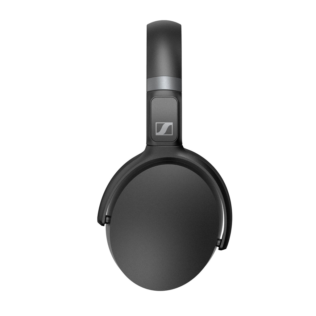 Black headphones with Sennheiser logo